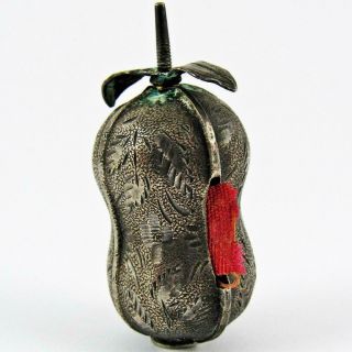 Antique Georgian English Peanut Figural Bright Cut Sterling Silver Tape Measure
