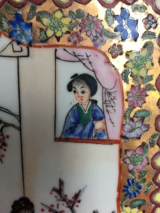 Fine Old Chinese Antique Hand Painted Porcelain Wall Plaque Famille Girls SIGNED 4