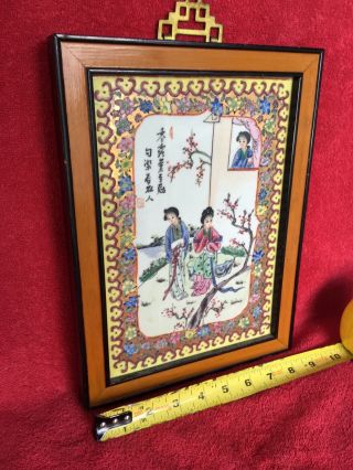 Fine Old Chinese Antique Hand Painted Porcelain Wall Plaque Famille Girls SIGNED 8