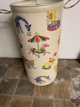 RARE Vintage Pearl Wick Gay Time Circus Theme Laundry Hamper 23 