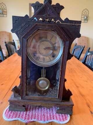 Antique Clock Mantle /shelf.  Has Key And Pendulum Chimes On Hour And Half Hour