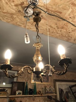 Antique French Gilted Chandeliers Lights Spares Or Repairs Reclaimed 3 Arm
