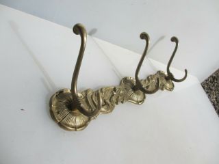 Vintage Brass Coat Rack Hat Hangers Hooks Old Art Nouveau Flower Roses 16 " W