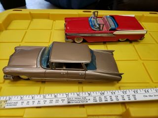 2 Tin Toy Friction Cars Cadillac And Ford Or Restoration