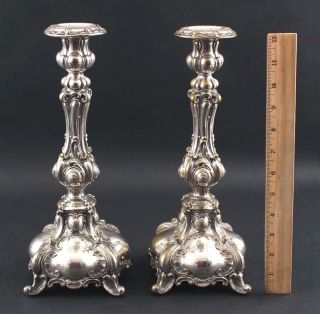 Pair Large Antique Victorian Late - 19thc Hollow Silverplate Candlesticks,  Nr