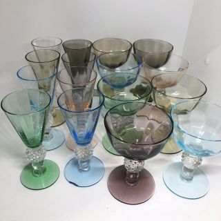 16 Piece Vintage Colored Crystal Glasses