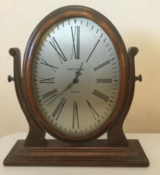 Vintage Waltham 8 Day Desk Boudoir Mahogany Wood Oval Windup Clock Repair