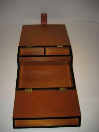 Vintage Wood / Brass / Leather Lap Desk Letter Writing Box 10 " X 8.  25 " X 3.  5 "