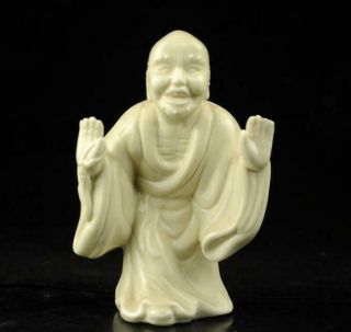 Chinese Old Dehua White Porcelain Hand - Carved Joyful Arhat Buddha Statue B02