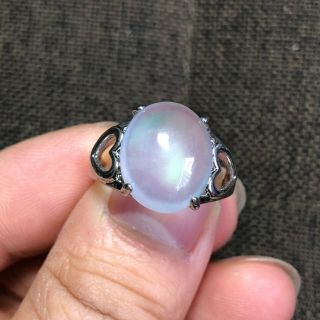 Chinese S925 Silver & Ice Jadeite Jade Bead Handwork Heart - Shaped No.  8 - 12 Ring
