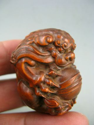 Antique Old Chinese Boxwood Hand Carved Lion Collectible Netsuke Statue