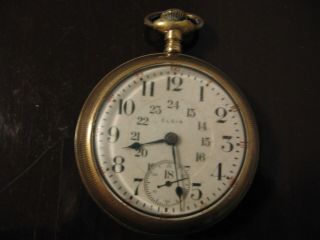 A Gold Filled 17j 18 Size Elgin Pocket Watch - 24 Hr Dial