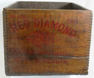 Vintage Red Diamond Explosives Dynamite Wood Box Crate Austin Power Co Ohio