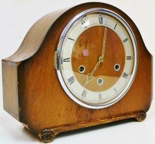 Antique English Oak Art Deco Westminster Chime Musical 8 Day Mantel Clock C1930