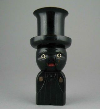 Antique V Large Japanese Meiji Wooden Kobe Toy Dice Shaker Man Top Hat Pop Eyes 3