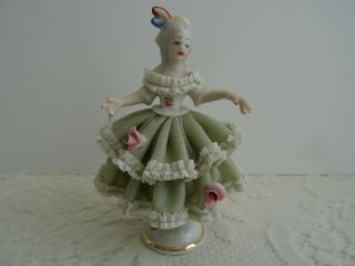 Antique Vintage Dresden Figurine Porcelain Lace Dancer - Germany /