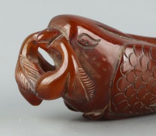 Chinese Exquisite Hand - carved bird Carving OX Horn statue 5