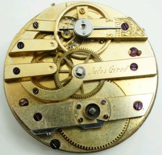 Rare Jules Girod Pocket Watch Movement Running With Fancy Dial 34mm