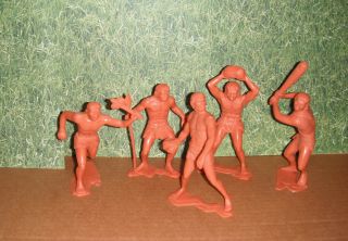 Set Of 5 1964 6 " Louis Marx Plastic Caveman Figures Club Spear Rock Running
