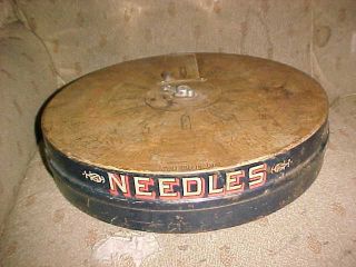 Vintage The Boye Needle Co.  Round Metal 16 " Store Display Counter Cabinet Case