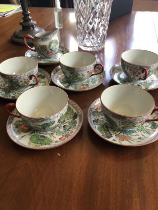 Vintage Geo.  Ronard Paris France Hand Painted Porcelain 5 Cup And Saucer Set