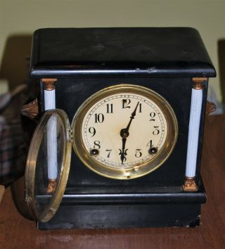 Antique Sessions Black Mantle Clock With Pillars -