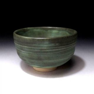 TB7: Vintage Japanese Pottery Tea bowl,  Kutani ware with Signed box,  Green glaze 3