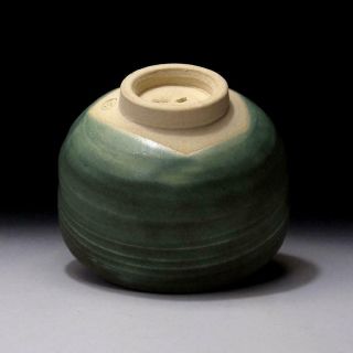 TB7: Vintage Japanese Pottery Tea bowl,  Kutani ware with Signed box,  Green glaze 7