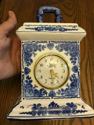 Vintage Delft Blue Porcelain Mantle Clock Quartz Made In Germany