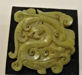 Antique Chinese Asian Green Hard Stone Hand Carved Traditional Pendant 74 Gm