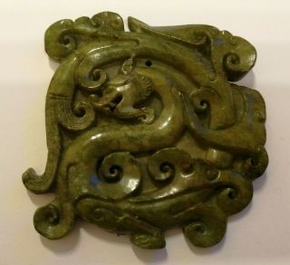 Antique Chinese Asian Green hard stone hand carved traditional pendant 74 gm 2