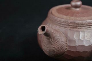 S9860: Japanese Banko - ware Brown pottery Finish hammer sculpture TEAPOT Sencha 2