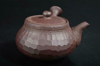 S9860: Japanese Banko - ware Brown pottery Finish hammer sculpture TEAPOT Sencha 4