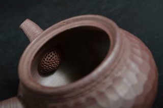 S9860: Japanese Banko - ware Brown pottery Finish hammer sculpture TEAPOT Sencha 8