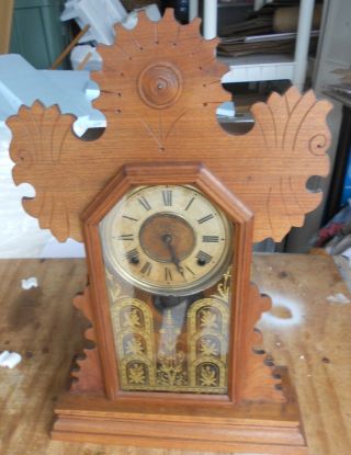 Antique E.  Ingram Gingerbread Key Wind Kitchen Mantel Clock