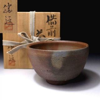 Vl7: Vintage Japanese Pottery Tea Bowl,  Bizen Ware With Signed Wooden Box