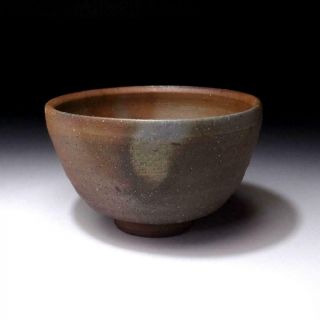 VL7: Vintage Japanese Pottery Tea bowl,  Bizen ware with Signed wooden box 2