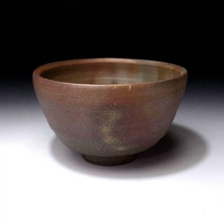 VL7: Vintage Japanese Pottery Tea bowl,  Bizen ware with Signed wooden box 3