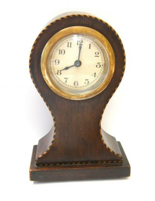 Antique - Edwardian - Small Flame Mahogany Ballon Style Inlay Mantle Clock - Gwo - C1905