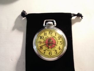 1956 16s Pocket Watch Sweep/sec Indian Motorcycle Theme Dial & Case Runs Well.