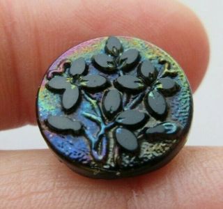 Stunning Antique Vtg Victorian Carnival Luster Black Glass Button Flowers (c)