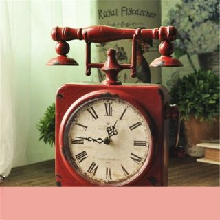 Retro Creative Clock Iron Art Antique Red Table Clock American Home Decoration