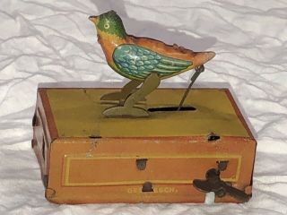Early Vintage 1920’s/30’s Tin Litho Wind Up Bird—jaj—made In Germany