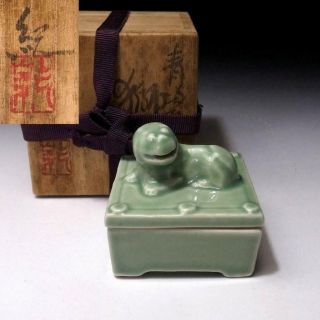 Zm5: Vintage Japanese Celadon Insence Case,  Kogo By Great Master,  Tadashi Kawai
