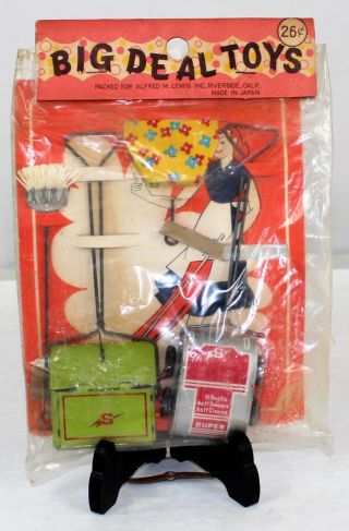 Vintage Big Deal Toys Tin Litho Household Cleaning Set
