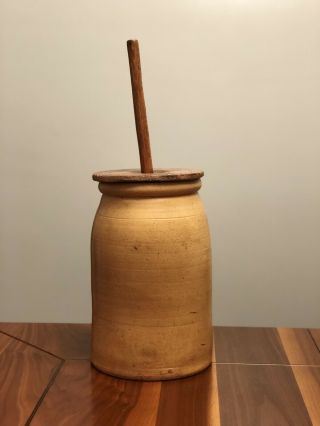 Antique Tall Primitive Stoneware Crock Pottery Vase Pot Butter Churn 12 "