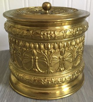 Antique Erhard & Sohne Brass Repousse Art Deco Nouveau Tobacco Box Jar Canister