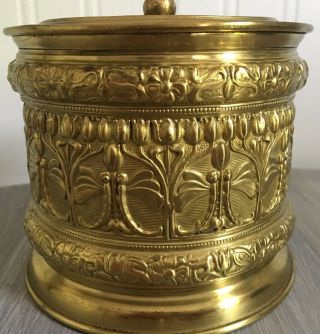 Antique Erhard & Sohne Brass Repousse Art Deco Nouveau Tobacco Box Jar Canister 3