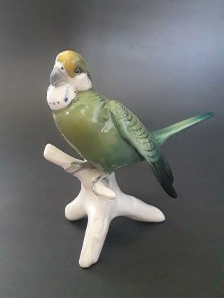 Karl Ens Porcelain Figurine,  Green Budgie/parakeet
