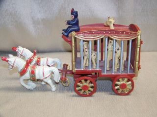 Vintage Cast Iron Circus 2 Horse Drawn Wagon With Giraffes And Driver